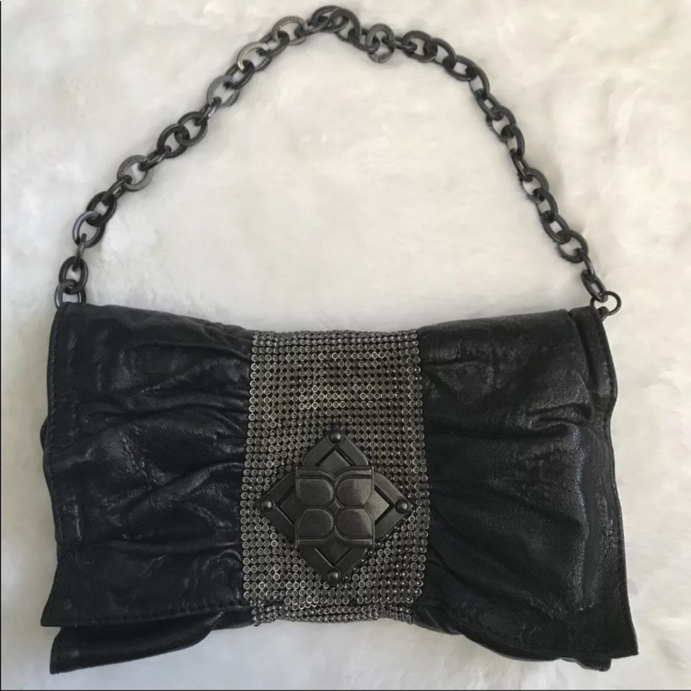 BCBG Maxazria black leather clutch
